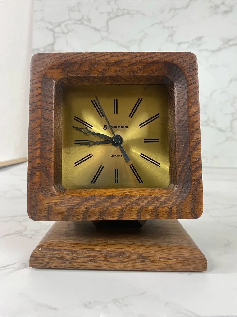 RETRO Wooden Table Clock with Gold Dial